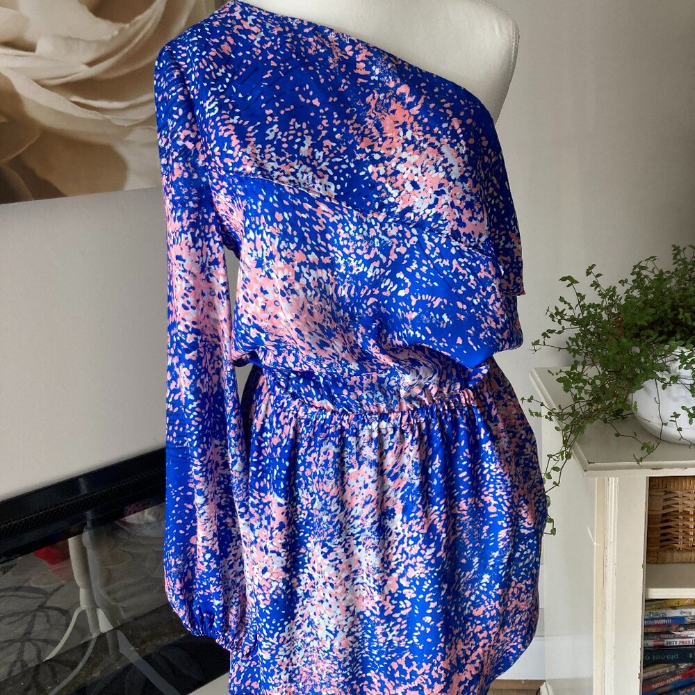 Ramy Brook One Shoulder Dress Womens Small Blue & Pink Speckled Party Cocktail